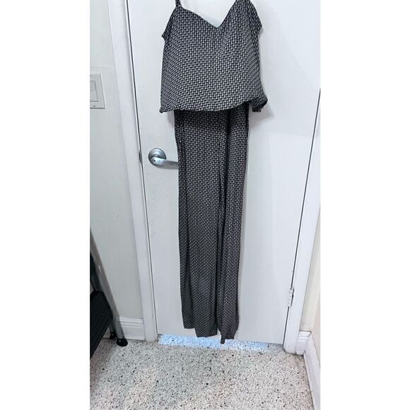 ELEVENSES ANTHROPOLOGIE WOMENS JUMPSUIT ROMPER GEOMETRIC BLACK SZ XS - Picture 2 of 10